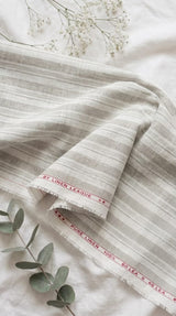 Premium White & Natural Beige 100%Pure Linen 60 Lea Striped Fabric (0% Cotton)
