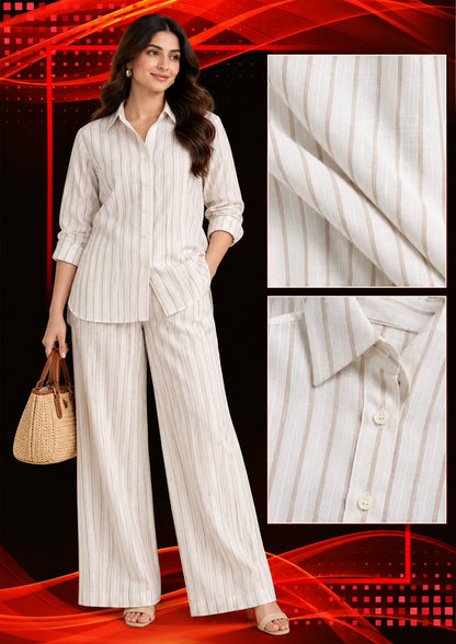 Premium Cotton Linen Fabric with Beige Stripes