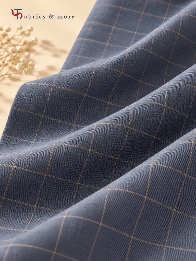 Slate Grey Windowpane Check Suiting Fabric