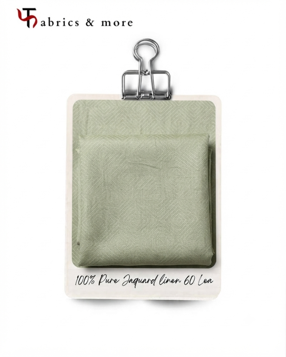 Pistachio Green 100% Pure Linen Jacquard Shirting Fabric – 60 Lea (0% Cotton)
