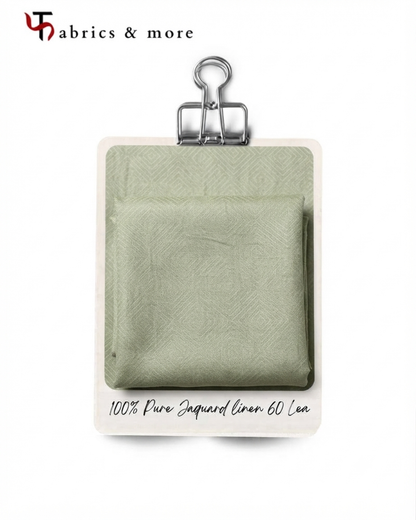 Pistachio Green 100% Pure Linen Jacquard Shirting Fabric – 60 Lea (0% Cotton)