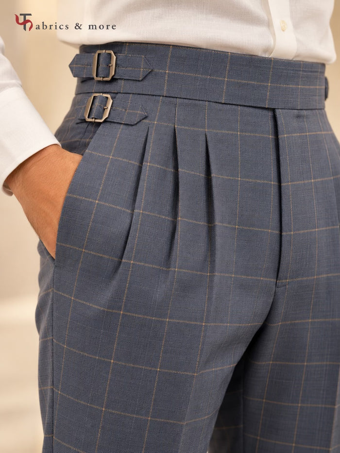Slate Grey Windowpane Check Suiting Fabric