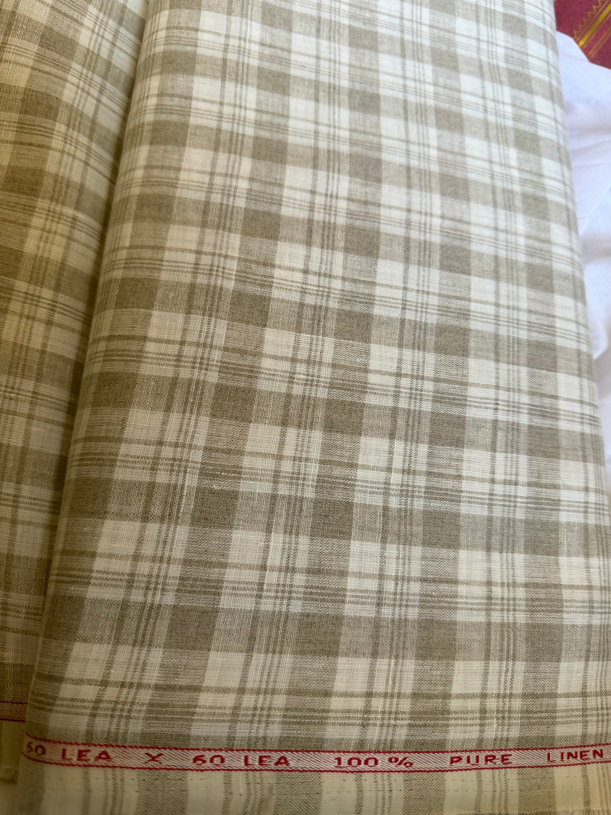 Premium Natural Plaid 100% Pure Linen Fabric – 60 Lea(0% Cotton)