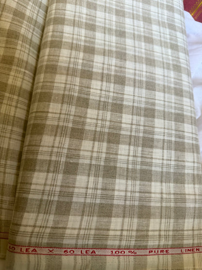 Premium Natural Plaid 100% Pure Linen Fabric – 60 Lea(0% Cotton)