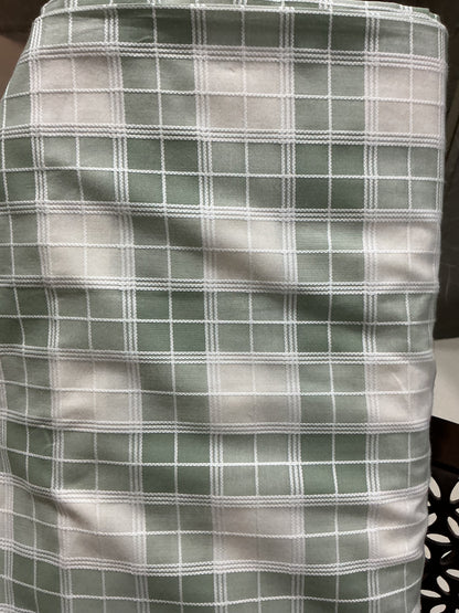 Sage Green & White Checkered 100% Cotton Shirt Fabric - close-up of weave and texture