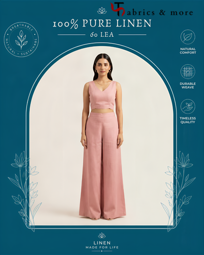 Premium Soft Peach 100%Pure Linen Fabric 60 Lea (0% Cotton)