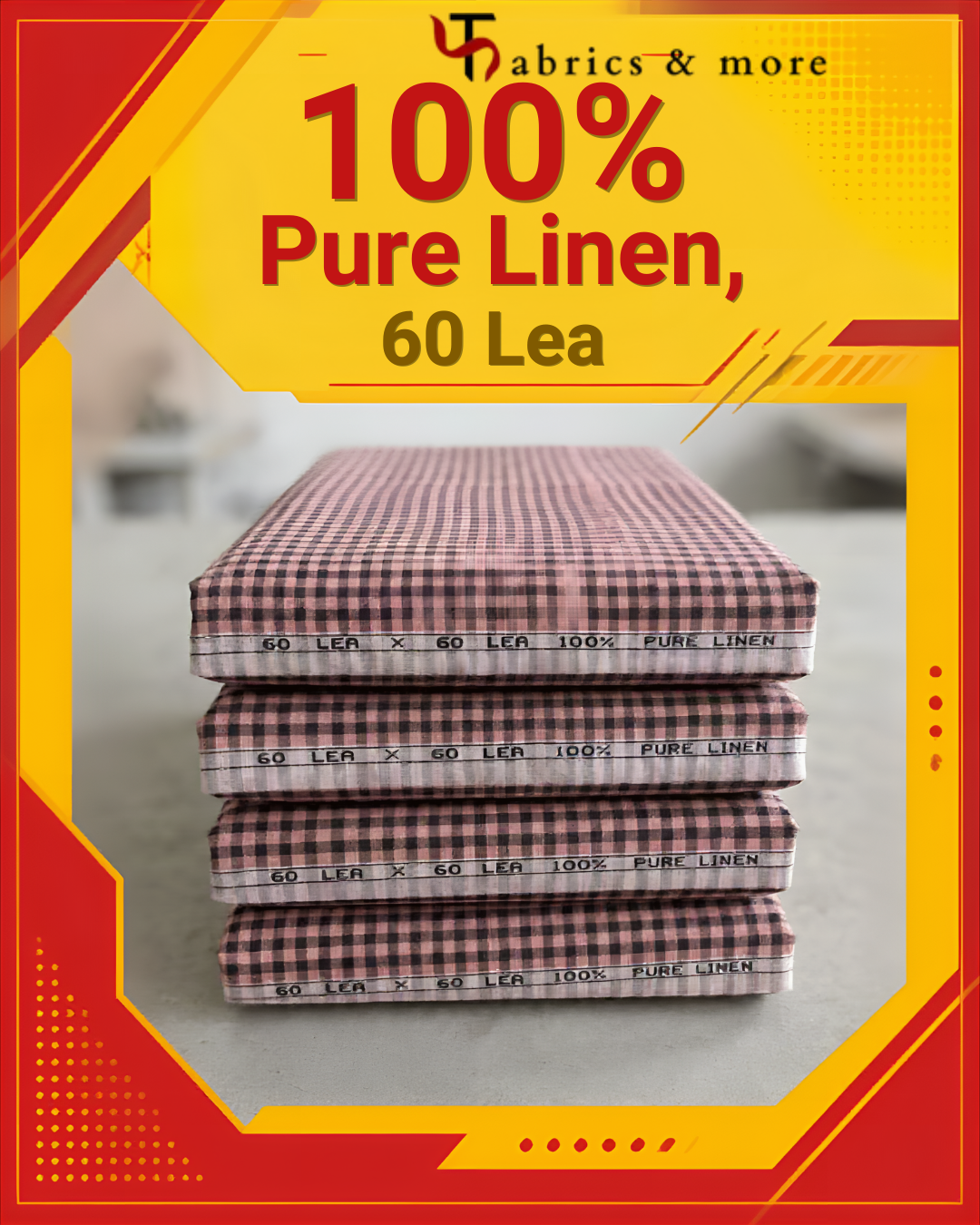 Dusty Pink & Black Gingham Check 100% Pure Linen Fabric 60 Lea (No cotton)