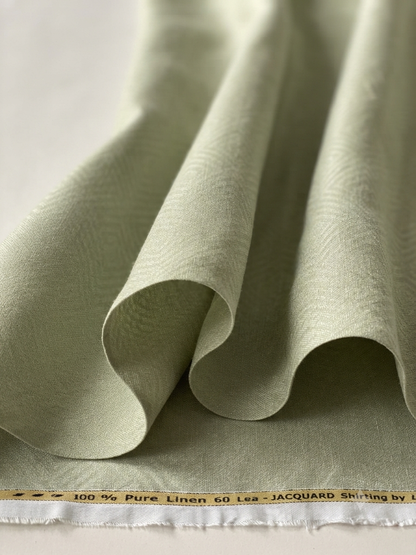 Pistachio Green 100% Pure Linen Jacquard Shirting Fabric – 60 Lea (0% Cotton)