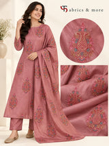 Kashmiri Butta Embroidered Chanderi Fabric – Dusty Rose