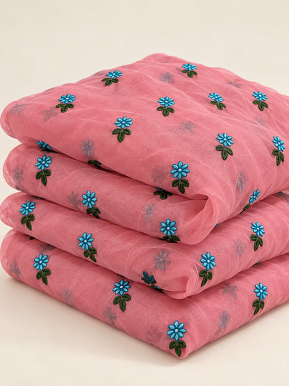 Pink Chanderi Fabric with Floral Motif Embroidery