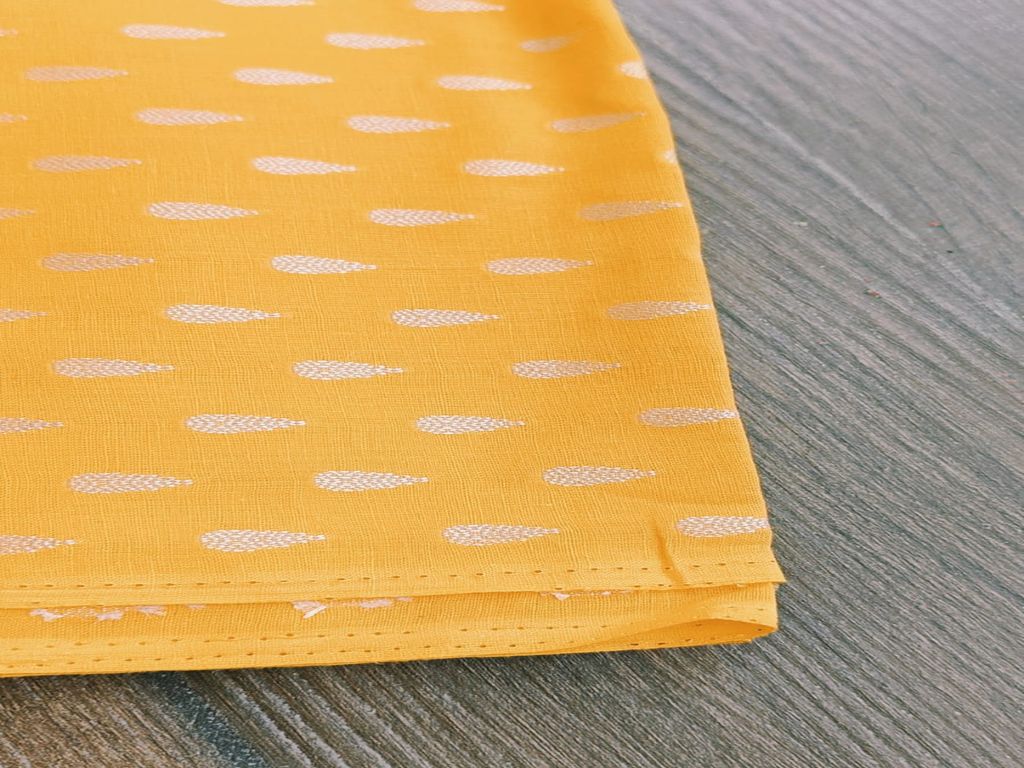 Yellow Self Weaved Bengal Butti Cotton Fabric