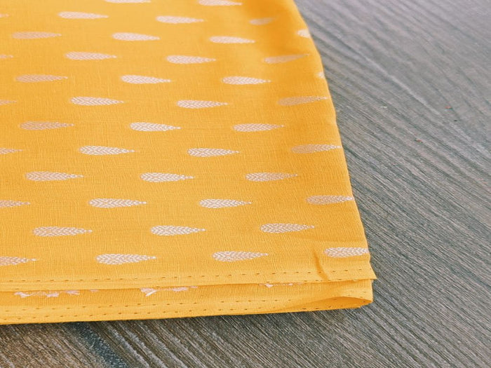 Yellow Self Weaved Bengal Butti Cotton Fabric