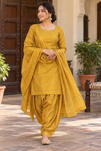 Mustard Gold Chanderi Fabric – Elegant Traditional Dress Material