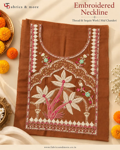 Rust Brown ,Create-Your-Own Anarkali Suit *Combo – Embroidered Neckline + 2 Sleeves + 3 Mtr Mul Chanderi (58")*
