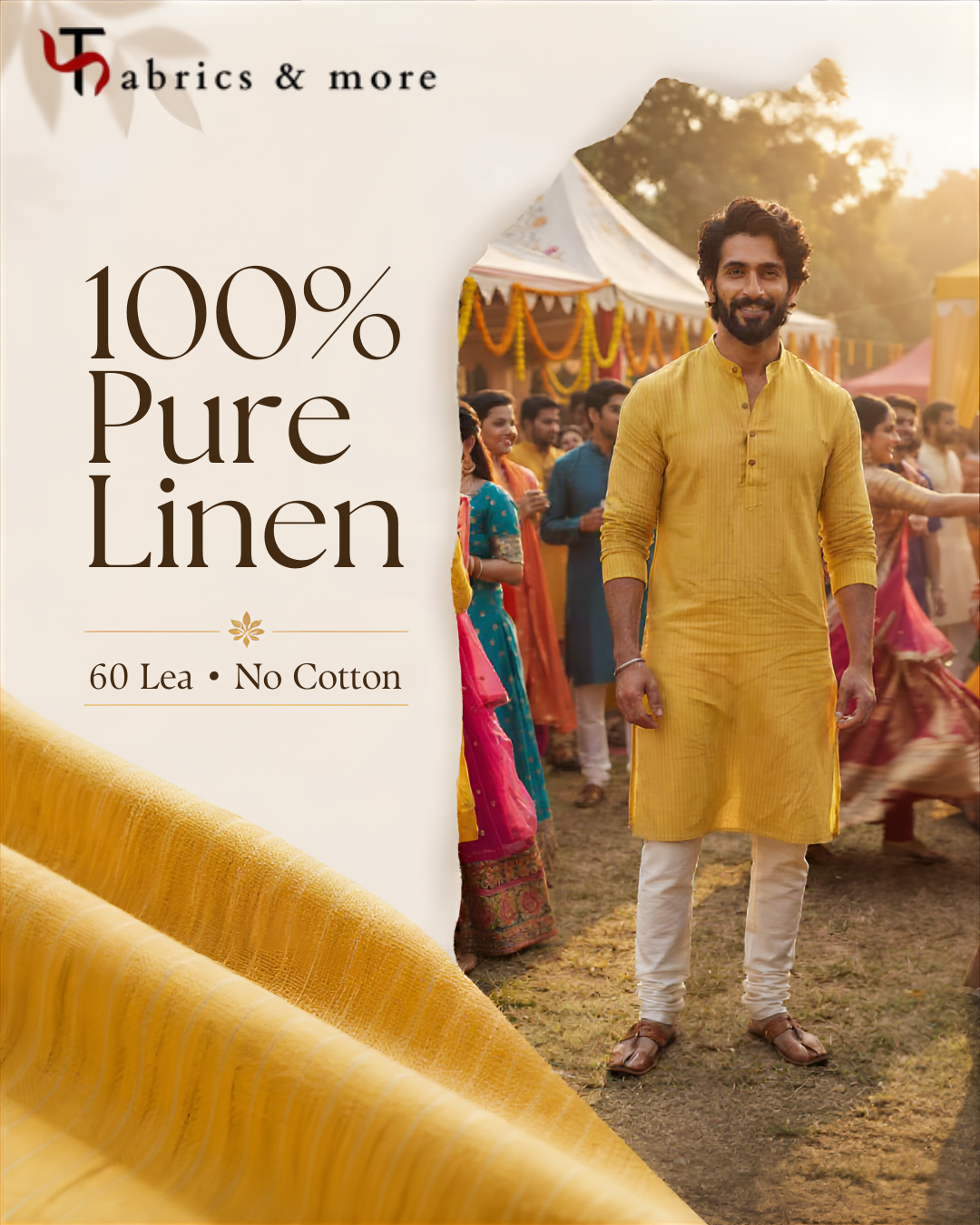 Sunshine Stripes 100% Pure Linen Fabric 60 Lea (0% Cotton)