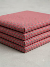 Coral Red Grey Micro Check Spun Poly Fabric