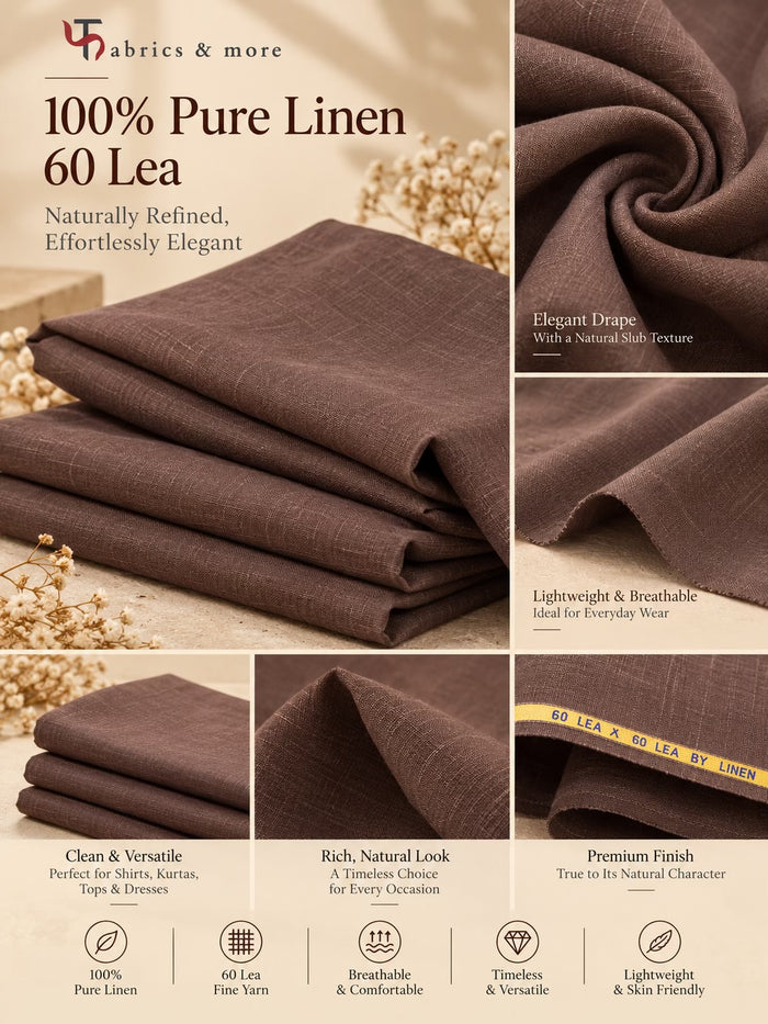 Premium 100% Pure Linen Fabric – 60 Lea | Rich Mocha Brown(No cotton)