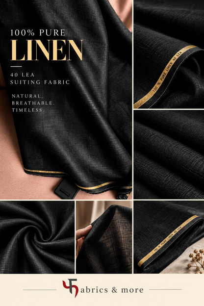 40 Lea 100% Pure Linen Fabric – Premium Black Linen for Elegant Creations for Blazers, Jackets and Pants (40Lea) (0% Cotton)