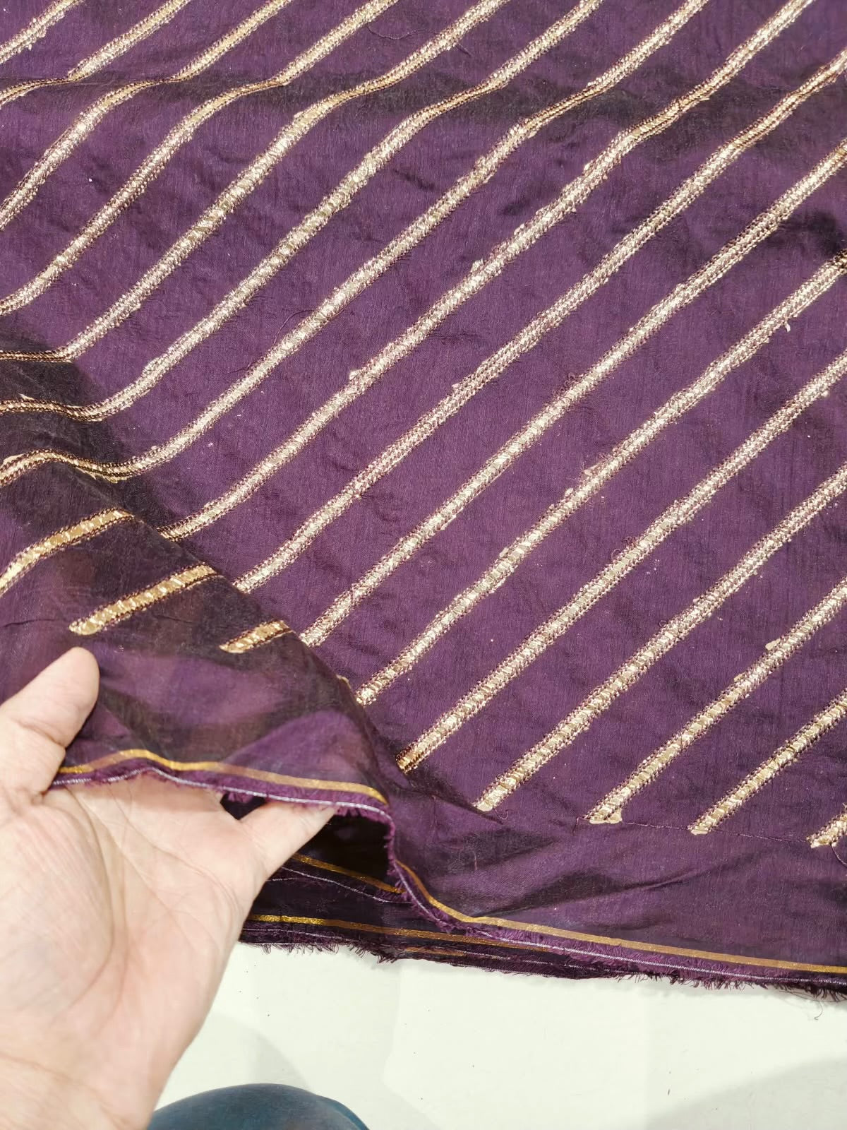 Royal Plum Chanderi Fabric with Light Golden Faux Gotta Patti Work