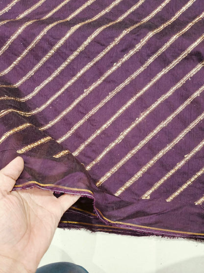 Royal Plum Chanderi Fabric with Light Golden Faux Gotta Patti Work