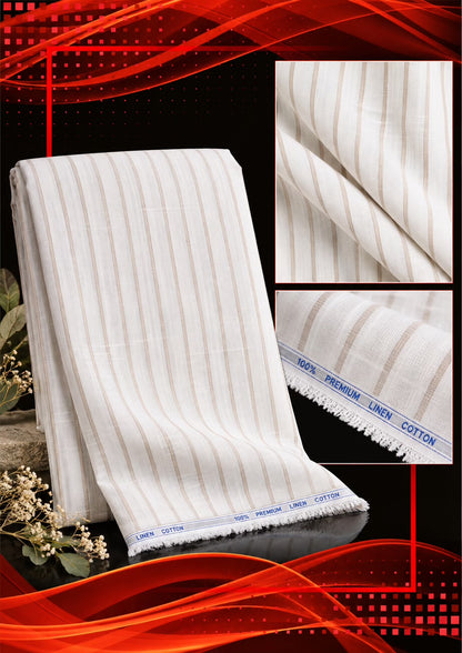 Premium Cotton Linen Fabric with Beige Stripes