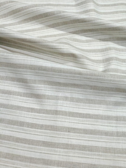 Premium White & Natural Beige 100%Pure Linen 60 Lea Striped Fabric (0% Cotton)