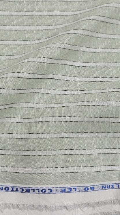 Sage Green Striped Cotton Linen 60 Lea Fabric