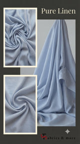 Sky Blue 100%Pure Linen 60 Lea Solid Fabric – Natural Slub (0% Cotton)