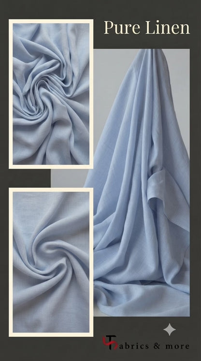 Sky Blue 100%Pure Linen 60 Lea Solid Fabric – Natural Slub (0% Cotton)