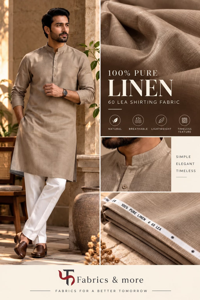 Premium Camel Brown 100% Pure Linen 60 Lea Fabric  (0% Cotton)