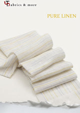 Premium White 100% Pure Linen 60 Lea Stripe Fabric – Yellow & Blue Pinstripes (0% Cotton)