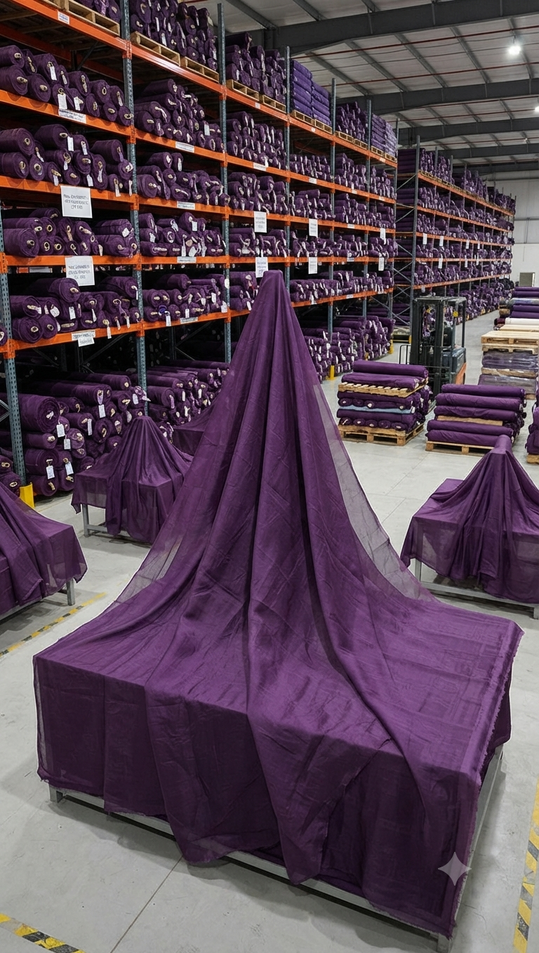 Royal Plum Mul Chanderi Fabric (Big Width)