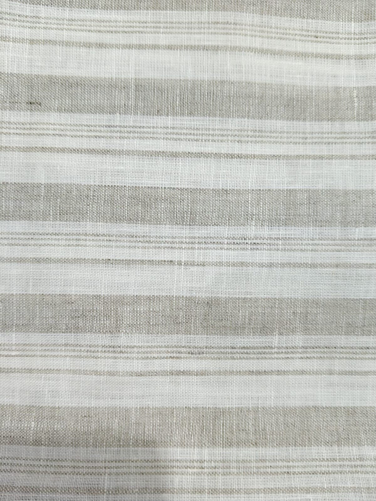 Premium White & Natural Beige 100%Pure Linen 60 Lea Striped Fabric (0% Cotton)