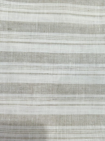 Premium White & Natural Beige 100%Pure Linen 60 Lea Striped Fabric (0% Cotton)