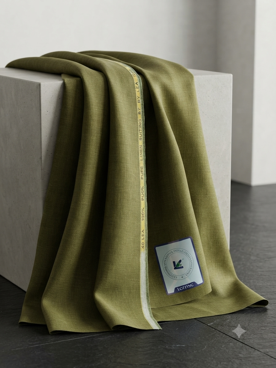Olive Green Pure Linen Suiting Fabric – 40 Lea 100% Pure Linen Suiting Fabric for Blazers, Jackets and Pants  (0% Cotton)