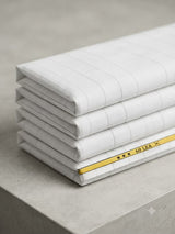 Premium White 100 %Pure Linen 60 Lea Fabric with Herringbone Stripes & Grey Pinstripes (0% Cotton)