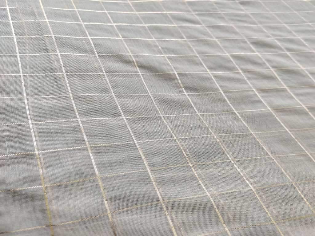 Grey Golden Weaved Checks Chanderi Fabric