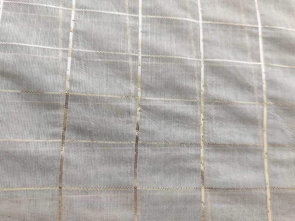 Grey Golden Weaved Checks Chanderi Fabric