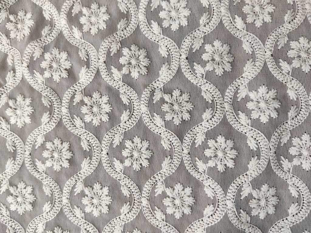 Beige Floral Chikan Embroidered Georgette Fabric