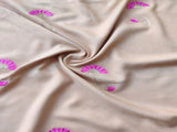 Beige Pink Flowers Embroidered Rayon Fabric