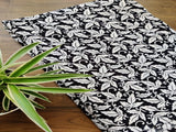 Black White Leaves Digitally Printed Poly Crepe Fabric