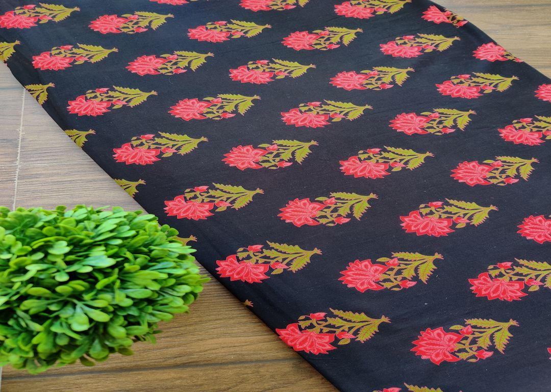 Black Pink Flowers Printed Cotton Fabric