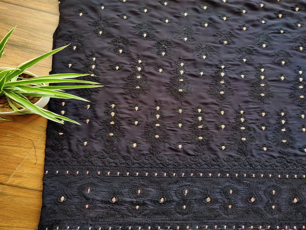 Black Floral Lakhnawi Embroidered Georgette Fabric