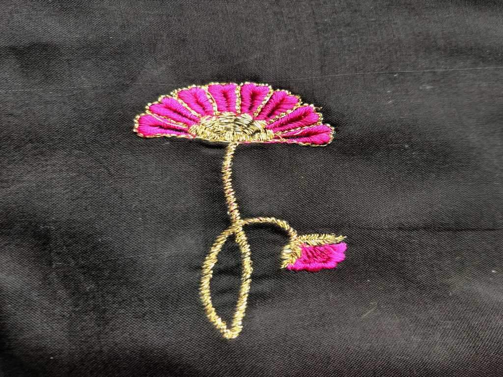 Black Pink Flowers Embroidered Rayon Fabric