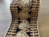 Black Golden Sequins and Thread Work Velvet Embroidered Border