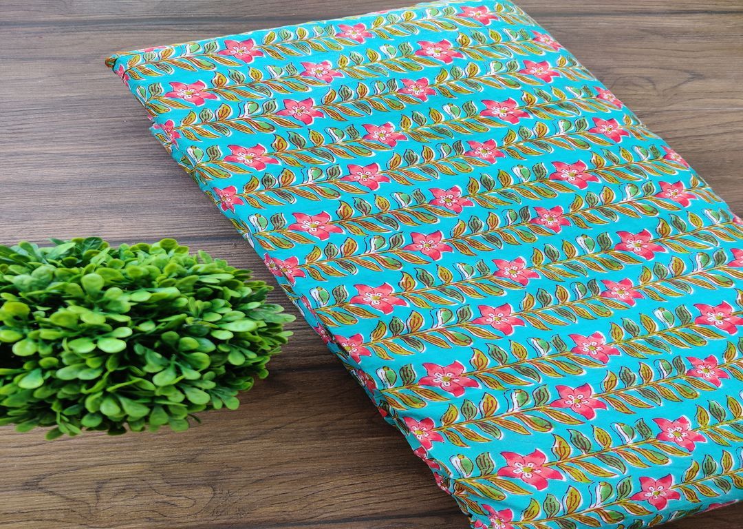 Blue Pink Floral Printed Cotton Fabric