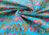 Blue Pink Floral Printed Cotton Fabric