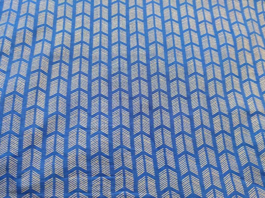 Blue Golden Geometric Foil Printed Cotton Fabric