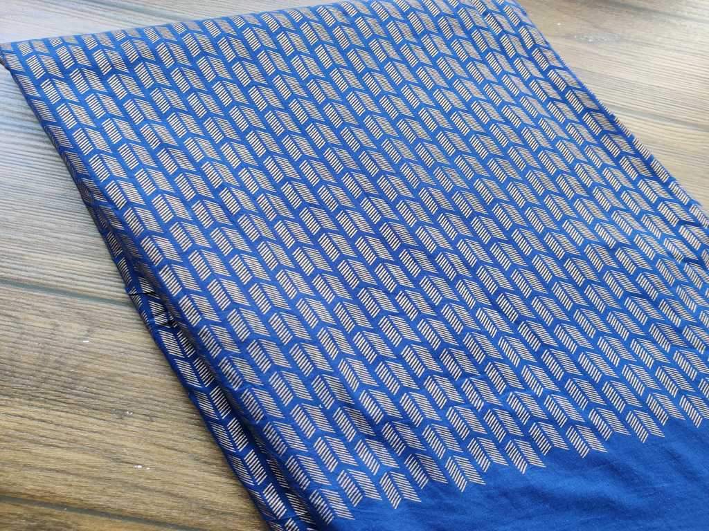 Blue Golden Geometric Foil Printed Cotton Fabric
