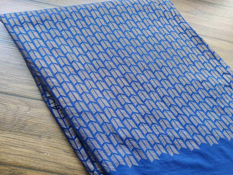Blue Golden Geometric Foil Printed Cotton Fabric